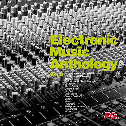 Vinyl record cover for “Electronic Music Anthology - Volume 4” with mixing console image.