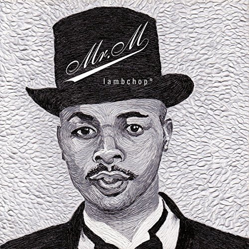 Black and white portrait of a man in a top hat, album cover.