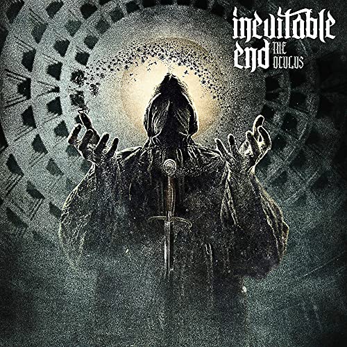 Hooded figure with outstretched hands before a swirling, patterned background.