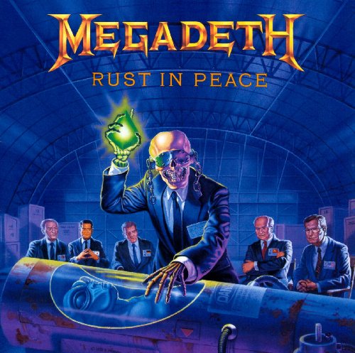 Megadeth Rust in Peace album cover featuring a skeleton mascot with world leaders.
