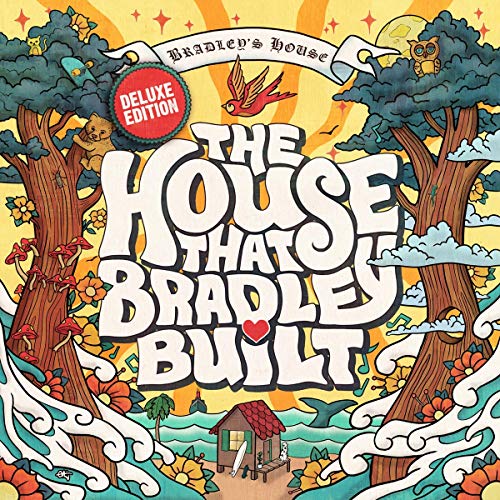 Illustrated album cover featuring trees, a small house, and large text on yellow background.