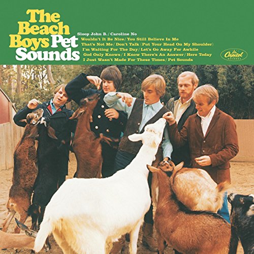 The Beach Boys feeding goats at a zoo on the Pet Sounds album cover.