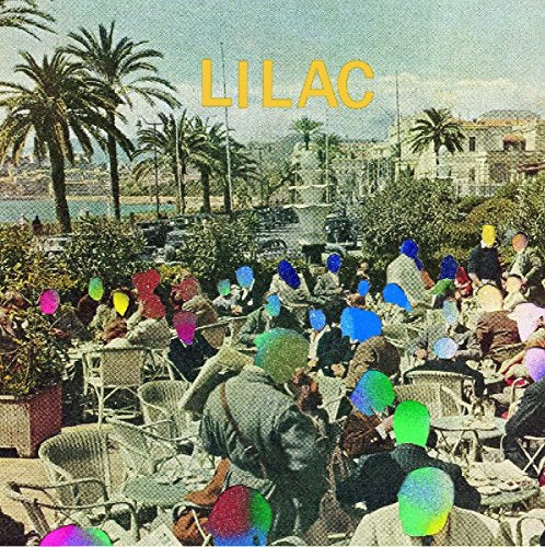 Vintage outdoor cafe scene with colorful circles over people’s heads.