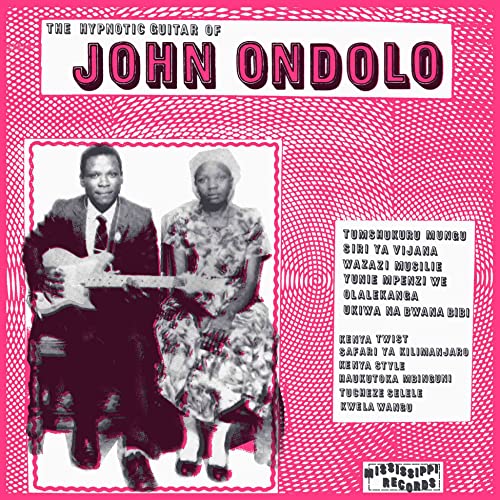 Vinyl record cover featuring two musicians with guitars, pink background.