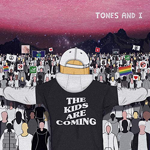 Album cover for Tones And I’s “Kids Are Coming” featuring illustrated crowd.