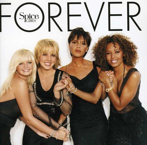 Spice Girls album cover “Forever” featuring the group in black dresses.