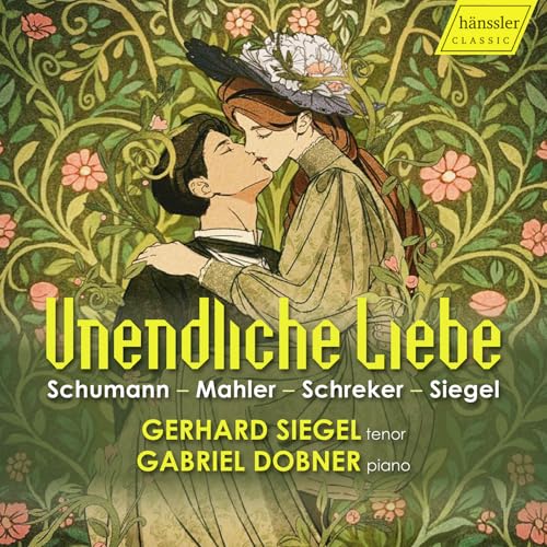 CD cover: illustrated couple embracing amidst floral background, text "Unendliche Liebe".