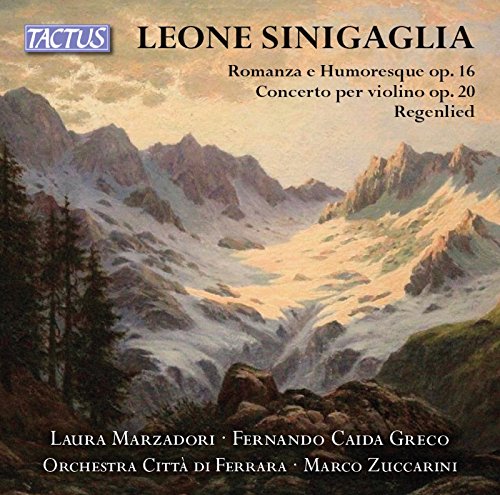CD cover for Leone Sinigaglia’s compositions with a mountain landscape.