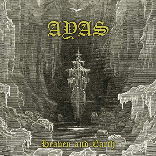 Engraved illustration of a tower within a cavern, album cover art.