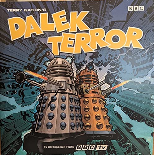 “Doctor Who” vinyl cover featuring two Daleks with ray guns firing.