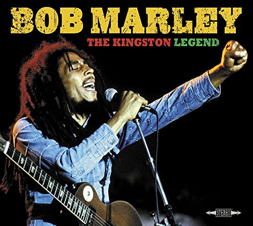 Bob Marley performing with a guitar and microphone, album cover.