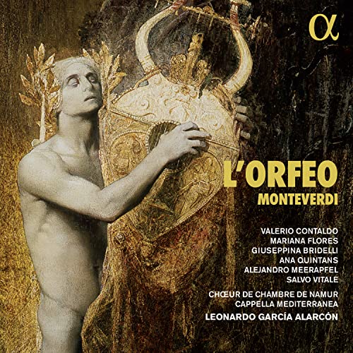 CD cover for Monteverdi’s “L’Orfeo” featuring Orpheus with a lyre.