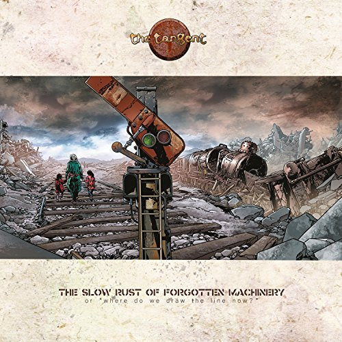 CD cover art depicting rusted machinery and figures in a desolate landscape.