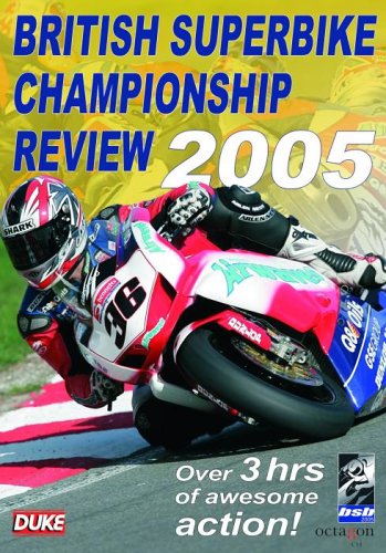 DVD cover for 2005 British Superbike Championship review, featuring a racer.