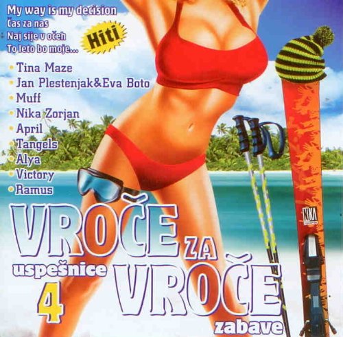 CD cover with a woman in a red swimsuit and ski equipment.