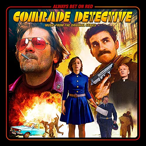 Comrade Detective" vinyl cover featuring characters in a dramatic, explosive scene.