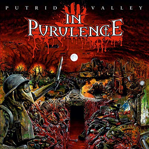 CD cover art: dark, detailed landscape with plague doctor and ruins.