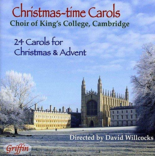 CD cover: King’s College Chapel in winter, with text “Christmas-time Carols”.