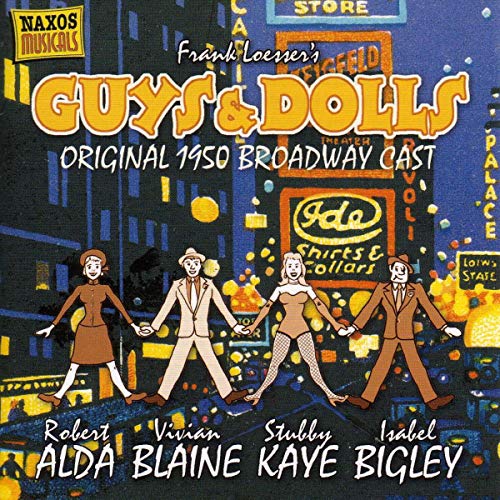 CD cover for “Guys and Dolls” musical, featuring cartoon characters.