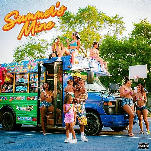 Album cover for BABYFACE RAY’s “SUMMERS MINE” featuring people and an ice cream truck.