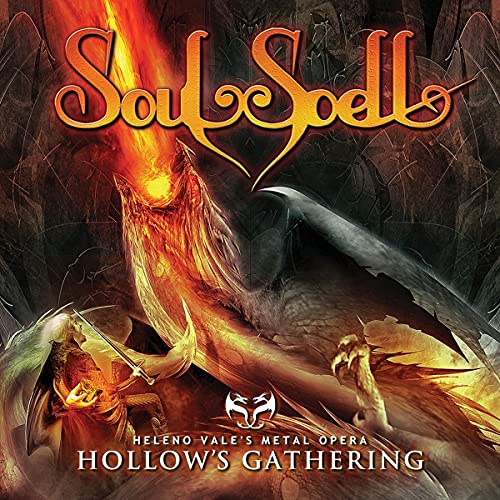 Soulspell album cover: fiery owl with a knight, dark fantasy art.