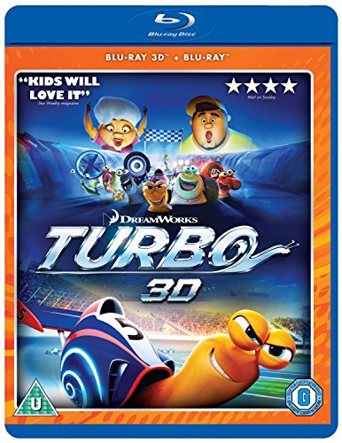 Turbo" Blu-ray cover featuring snails racing, with a blue and white color scheme.