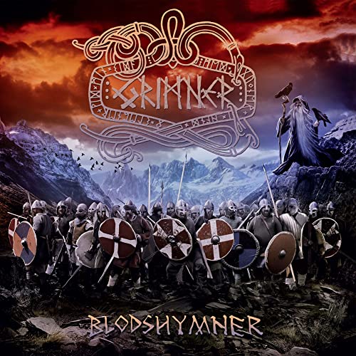 Album cover for Grimner’s “Blodshymner” featuring warriors and a wizard.