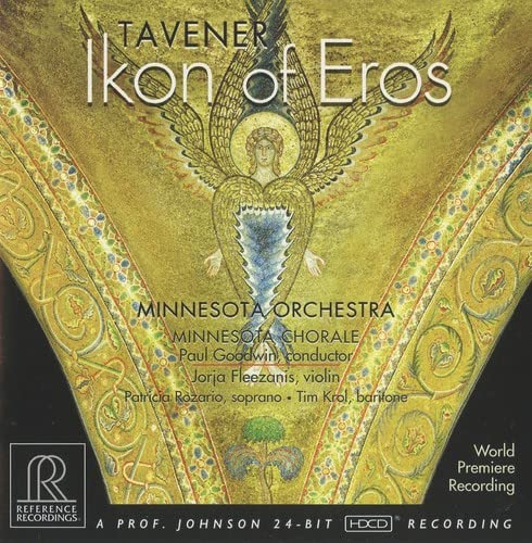 CD cover for “Ikon of Eros” by Tavener, featuring golden angelic imagery.