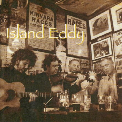 Four musicians playing in a pub with posters on the walls.