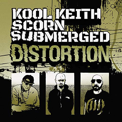 Three men portraits on a yellow and black album cover with bold text overlay.