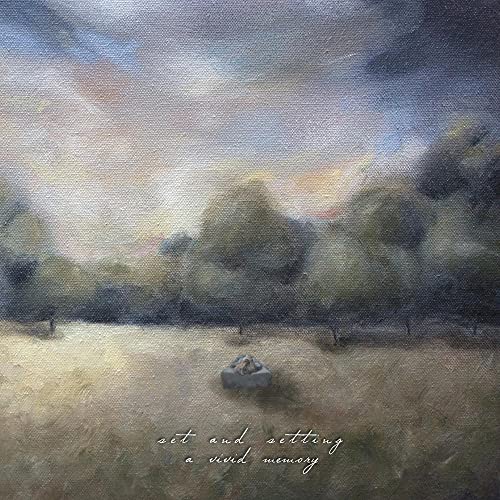 Painted landscape with trees, field, and distant hills; CD cover art.