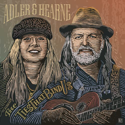 CD cover featuring two musicians with guitars, illustrated in a woodcut style.