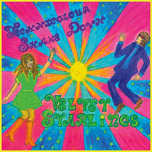 Album cover with illustrated figures dancing before a radiating sunburst.