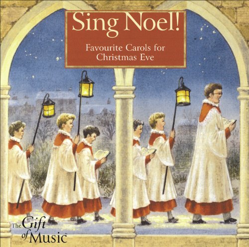 Boys in robes carry lanterns and sheet music, Christmas scene.