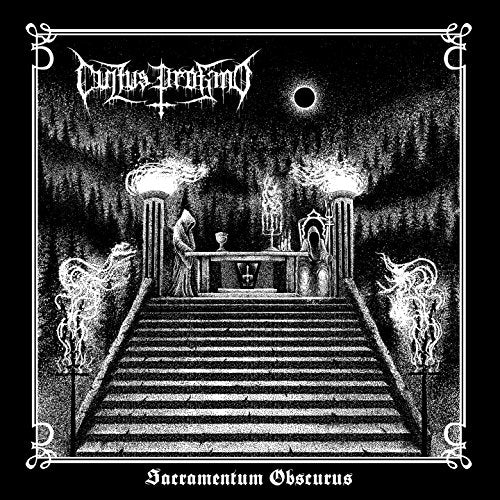Black and white album cover with ritualistic imagery and gothic lettering.