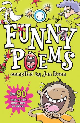 Book cover with colorful cartoon illustrations and large “FUNNY POEMS” title.