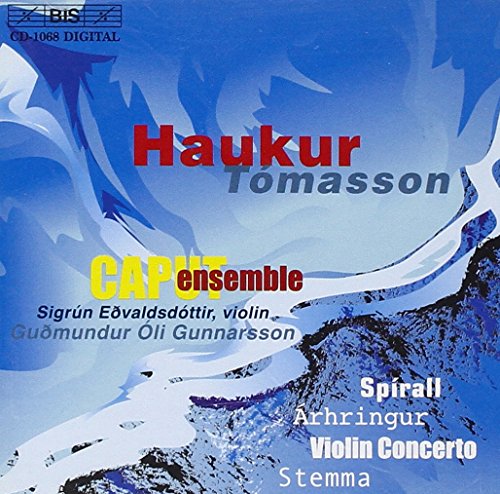 CD cover for Haukur Tomasson’s Violin Concerto with blue and white imagery.