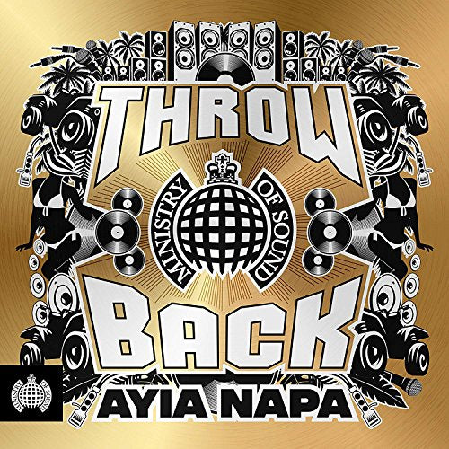 Ministry of Sound Throwback Ayia Napa CD cover with gold background and black graphics.