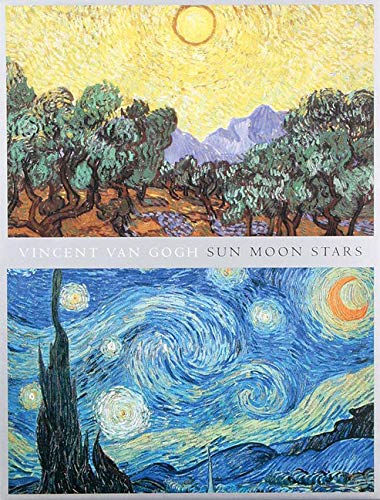 Van Gogh’s “Sun Moon Stars” portfolio notes with swirling night and sun scenes.
