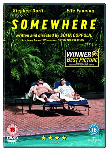 DVD cover for Somewhere featuring a man and woman sunbathing by a pool.