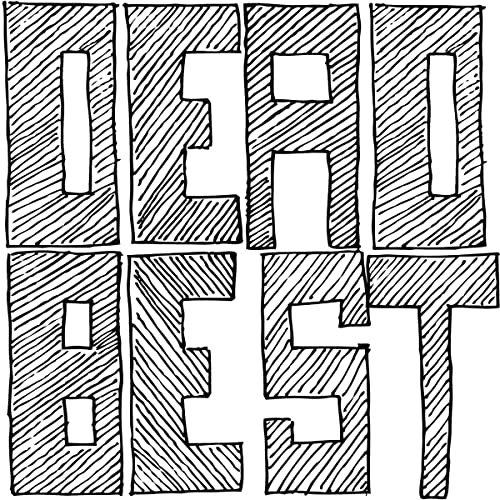 Black and white sketch of the words "DEAD BEST" in block letters.