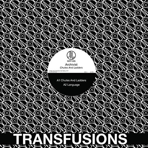 Black and white vinyl record label with geometric pattern and text.