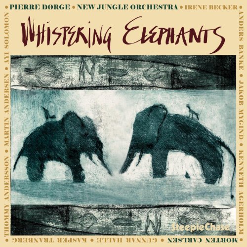 CD cover: “Whispering Elephants” featuring two sketched elephants in teal.