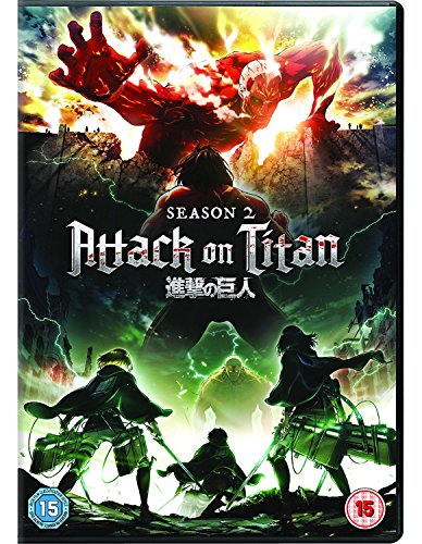 DVD cover art showing anime characters facing large titans against a dark, glowing background.