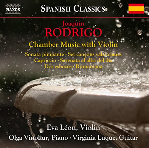 CD cover for Joaquín Rodrigo’s “Chamber Music” featuring a violin and pianist.