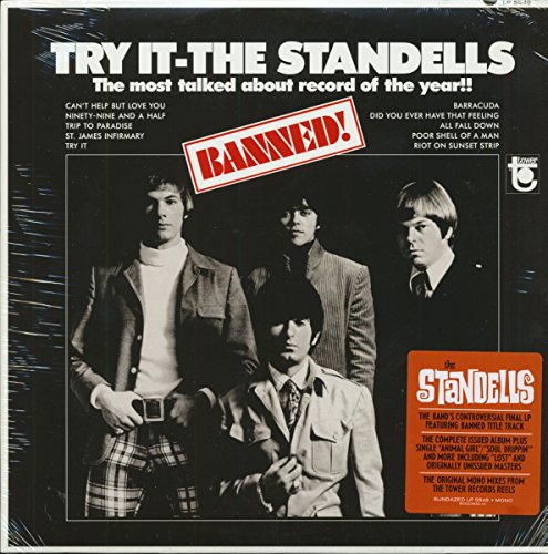 Vinyl record cover for The Standells’ “Try It,” featuring four men and a “Banned!” stamp.