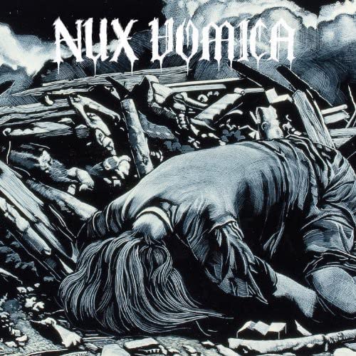Black and white album cover depicting a person amidst rubble.