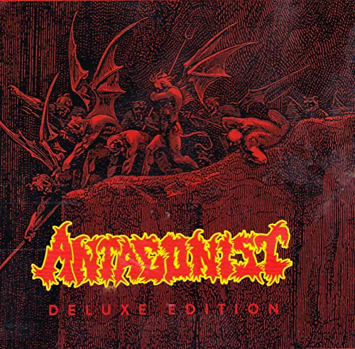 CD cover depicting a detailed, red-toned engraving of demons and the band’s logo.