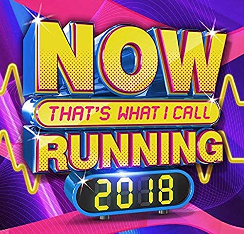 CD cover for “NOW That’s What I Call Running 2018” with bright text.