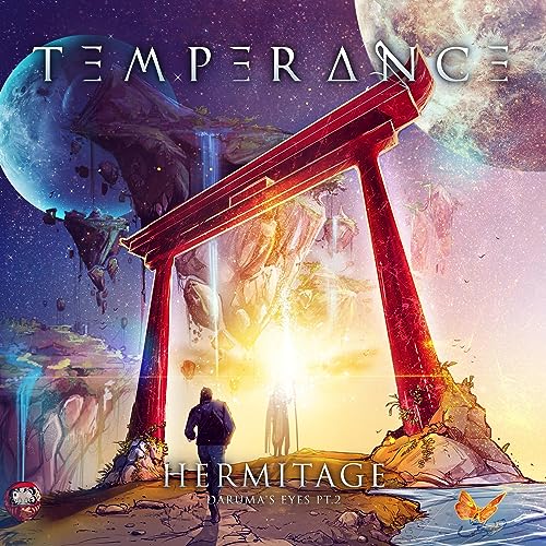 CD cover: red torii gate, landscape, figure, and cosmic sky imagery.